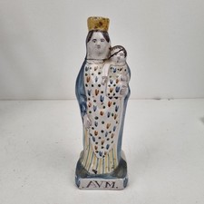 Statuette,Vierge À L'enfant, Accouché, Faïence, Bleu, Rennes, Bretagne, 19ÈME. 