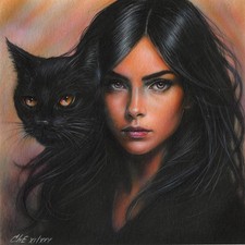 femme moderne & chat noir