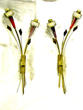 LUNEL PAIRE APPLIQUE MURALE SERIE MUGUET LAMPE 2x2 FEUX LUMIERE ANNEE 50 VINTAGE