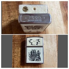Zippo Lighter 28 scrimshaw voilboat ultralight 1989 vintage
