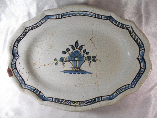 Plat faience bleu - en,