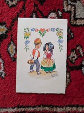 AQUARELLE Dorette Muller (1894-1975) COUPLE ALSACIEN