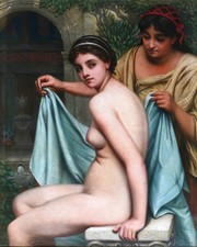 tableau ancien "Edouard Jolin" femme nue Antiquité France bain toilette Rome