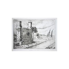 COLIN Paul-Émile - Gravure originale "Tombeaux de la voie Appienne" 21x29cm