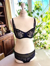 Bel ensemble Aubade noir bleu nuit floral neuf 90C/2 - S
