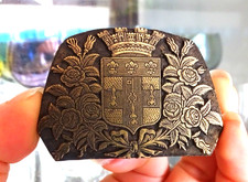 Tampon matrice d'imprimerie / Fer à dorer, fleuron  ancien blason et roses