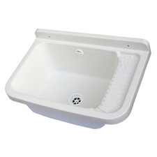 BAC A LAVER EVIER PORTE SAVON 50 CM EXTÉRIEUR JARDIN EN RESINE COULEUR BLANCHE
