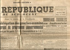 2 Journaux La République du Sud-Ouest. Nov 1945 et Juin 1946.2 et 4 pages.