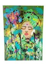 Tableau Abstrait  Coloré  Portrait visage Street Art Fleur Naïf Femme Fait Main