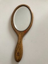 superbe et ancien miroir à main en bois avec décor de fleurs