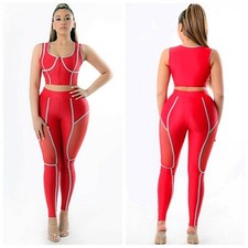 Mesh Cutout Front Zip 2 Piece