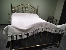 linge Ancien couverture jeté de canapé piqué de coton blanc et Nid D'abeille TBE