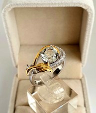 BAGUE ANCIENNE EN ARGENT MASSIF 925 Pl OR 18K ET TOPAZE BLANCHE NATURELLE 55-57