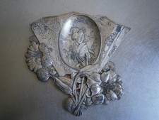 Vide poche Coupelle Japon c-1900 Métal argenté décor Naturaliste Eventail Ancien