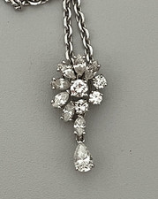 5397A- Pendentif Or Gris Diamants 1,50 Ct Sur Chaine en Argent