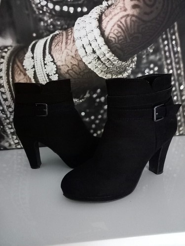 Bottine femme daim noir talon - noir,