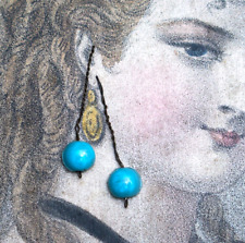 Beautiful pair of antique aqua glass earrings  for  bebe or fashion doll