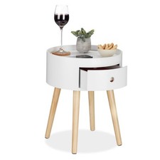 Table d’appoint Ronde tiroir Pieds en Bois Design scandinave Minimaliste HxD ...
