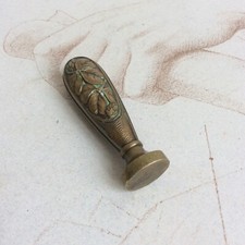 Ancien Cachet Sceau Bronze Décor de Feuillage Art Déco 1930 Matrice Vierge
