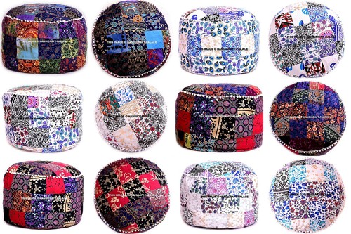 Patchwork pouf ottomane rond - pouf,
