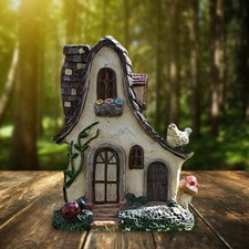 Miniature Maison De Jardin en Résine Chalet avec un Oiseau sur Toit