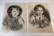 Tableau dessin fusain ( Lot De 2 ) 1886 Signés XIXème Thème Chasse Braconnage