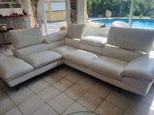 Grand canapé d'angle cuir blanc