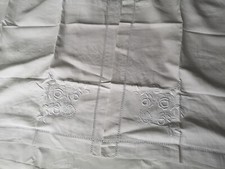 Parure 2 grands draps + 2 taies oreiller anciens Métis lin coton brodé main TBE