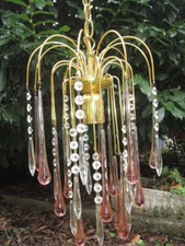 Lustre  Venini  Murano  cascade en forme de goutte d'eau Rose  pampilles  1970