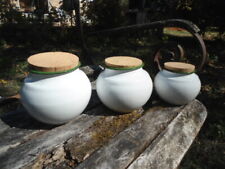 SERIE 3 POTS BOULE EMAILLES BLANCS EMAIL VERITABLE 800°C ALIMENTAIRES DECO UTILE