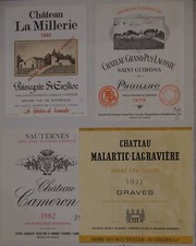 4 étiquette vin Château GRAND PUY-LACOSTE 1979+MALARTIC-LAGRAVIERE 1977 Bordeaux