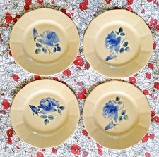 LOT 4 ASSIETTES PLATES DIGOIN SARREGUEMINES MODÈLE "ROSES BLEUES" Ancien