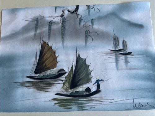 Peinture sur soie bateaux - sur,