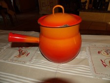Ancien caquelon émaillé orange,cuisine,cheminée,décoration