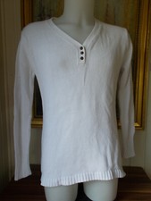 Pull coton blanc col V à boutons BLANC DU NIL T.4 40/42