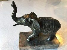 Statuette Animalière Animalier Éléphant Sur Marbre  Regule Avec Patine  Bronze