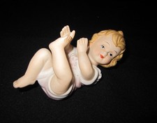 Vintage old Porcelain Baby Piano Doll figurine Germany bisque pink dress