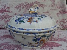 GIEN Coq Pivoine grande soupière  1940 bon état 30cmX23cm petit éclat queue