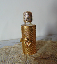 Flacon miniature parfum vintage, étui en métal doré : décor champignon