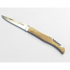 COUTEAU PLIANT  MANCHE BOIS RUSTIK  TIRE BOUCHON 12 CM PM     CODE 2358