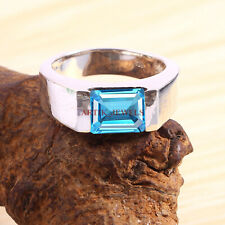 Naturel Bleu Gemme Topaze Avec 925 Bague en Argent pour Homme #5748