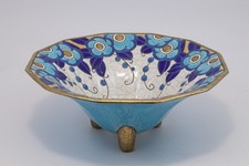 Emaux de longwy coupe centre de table décor floral Art Déco tripode