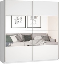 Armoire À Portes Coulissantes Beta 180x61x210cm Blanche Avec Miroir 2 Portes