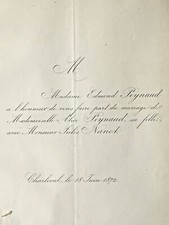 ALICE PEYNAUD Jules Nanot FAIRE PART MARIAGE Charleval 1872