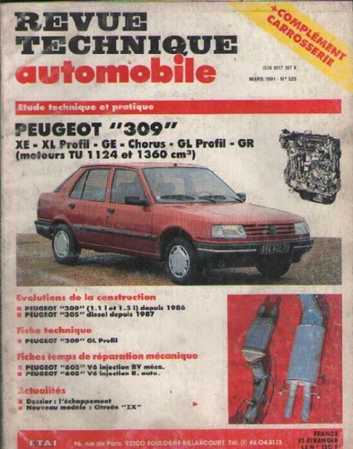 Revue rta peugeot 309 xl - 309, xe.