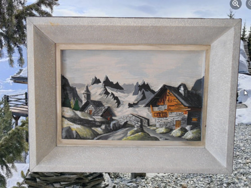 Tableau bois sculpte chalet - bois,