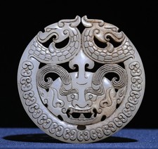 7CM Dynastie naturelle Hetian Jade Fengshui Dragon Bête visage Yubi Yu Bi Statue