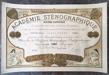 Lithographie Art Nouveau Diplôme Académie Sténographie Duployé Douin & Jouneau 