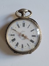 montre gousset argent homme a clef +-1900 - 80 grammes fonctionne cadran fleuri