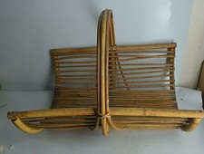 ANCIEN  PANIER A BUCHE EN BAMBOU RANGE BOIS DECOR CHEMINEE SERVITEUR PARE FEU